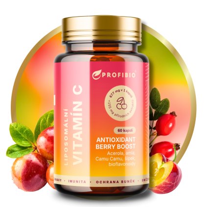 PREMIUM Liposomální Vitamín C 832 mg ANTIOXIDANT BERRY BOOST (+ Acerola, Camu Camu, amla, šípek, bioflavonoidy), Vysoce vstřebatelný, 60 kapslí 1