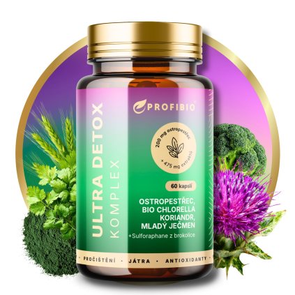 KOMPLEX + BIO Chlorella, koriandr, mladý ječmen, extrakt z brokolice (Sulforaphane), 60 kapslí PROFIBIO 1