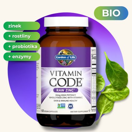 Vitamin Code RAW Zinc 15 mg (zinek, vitamín C), 60 kapslí