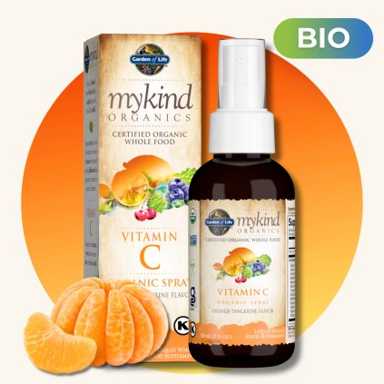 Mykind Organics Vitamín C ve spreji s příchutí pomeranče a mandarinky, 58 ml