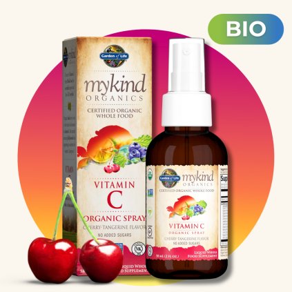 Mykind Organics vitamín C ve spreji s příchutí třešně a mandarinky, 58 ml