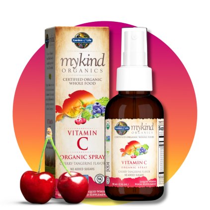 Mykind Organics vitamín C ve spreji s příchutí třešně a mandarinky, 58 ml