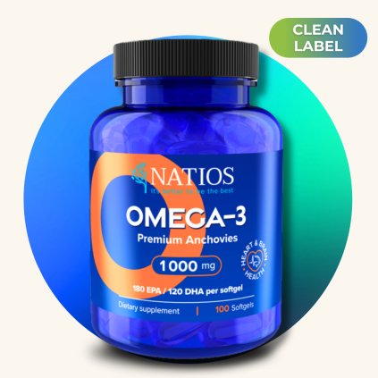 NATIOS Omega 3 Premium Anchovies, 1000 mg, 100 softgel kapslí