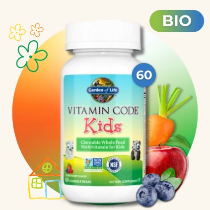 Vitamin Code RAW Kids, Multivitamín pro děti, 60 cucavých bonbńů
