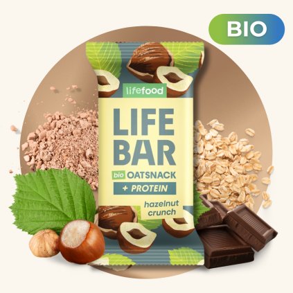 Tyčinka Lifebar Oat snack proteinová s lískovými oříšky 40 g BIO