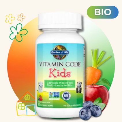 Vitamin Code RAW Kids, Multivitamín pro děti, 30 cucavých bonbńů