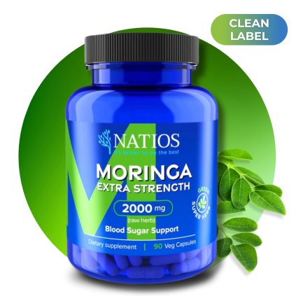 NATIOS Moringa Extract, 2000 mg, Extra Strength, 90 veganských kapslí