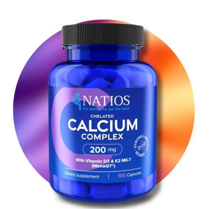 Chelated Calcium Complex, Vápník s vitamíny D3 a K2 MK 7, 200 mg, 100 kapslí