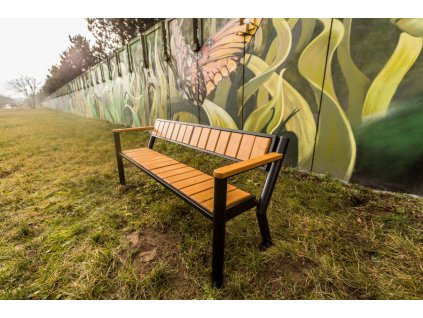 Kovová lavička Gladiator Prestige s dřevěnou loketní opěrkou (Barevná kombinace Teak)