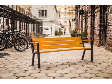 Kovová lavička Gladiator BIS s dřevěnou loketní opěrkou (Barevná kombinace Teak)