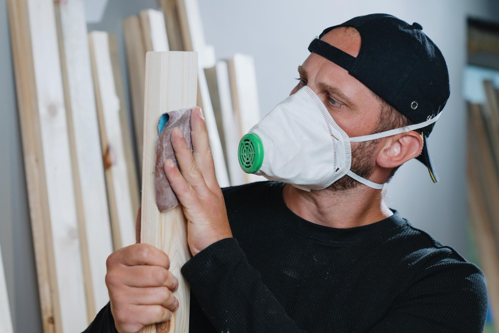 custom-furniture-manufacturing-carpenter-man-dark-clothes-wearing-respirator-grinds-boards-with-sandpaper