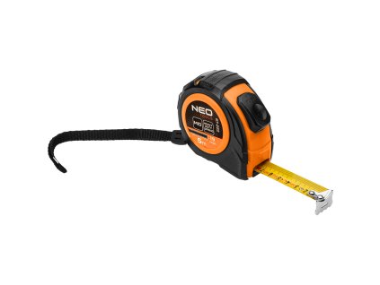 Rolovací oceľový meter 5 m x 19 mm, automatické blokovanie, dve tlačidlá na zastavenie 67-222