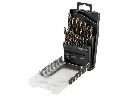 Vrtáky do kovu HSS-CNC, vrcholový úhel 124°, "Pro-Tec", 1.0 - 10.0 mm, sada 19 ks 55H089