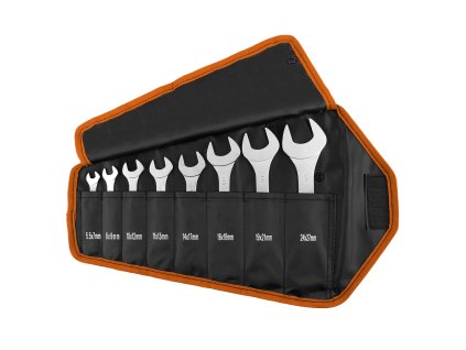 Dvojitý otevřený klíč 8 ks. sada, 5,5 - 27 mm, supertenká verze v rolovacím sáčku 09-860