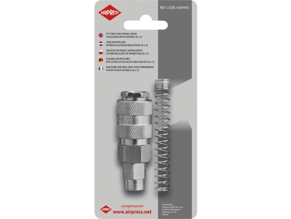 Kování na spirálovou hadici 8 x 5 mm, rychlospojka s pružinou v blistru 4304443