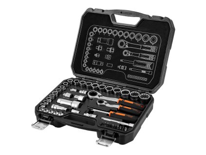 Sada 1/4" + 3/8" průchozích nástrčných hlavic, 46 kusů. 10-019