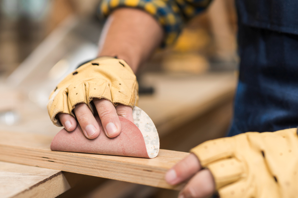 close-up-male-carpenter-rubbing-down-wood-with-sandpaper