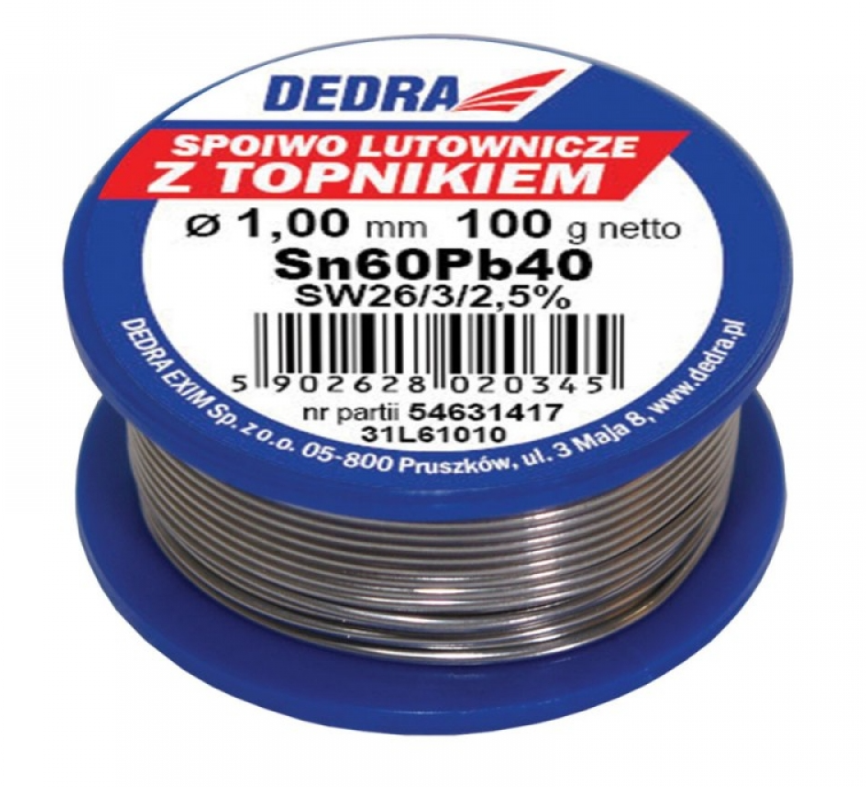 E-shop Dedra Spájkovací cín s tavidlom,1.0mm, 100g, 60%SN, Pb40Sn60