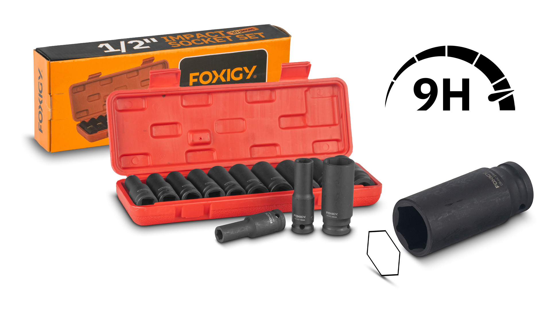 Foxigy Profesionálna sada rázových nadstavcov 1/2" 78mm 10ks 10-24mm