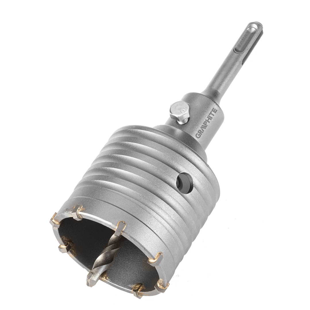 E-shop GRAPHITE Korunkovy vŕták do muriva 65 mm s adaptérom SDS+ a pilotným vrtákom 55H321