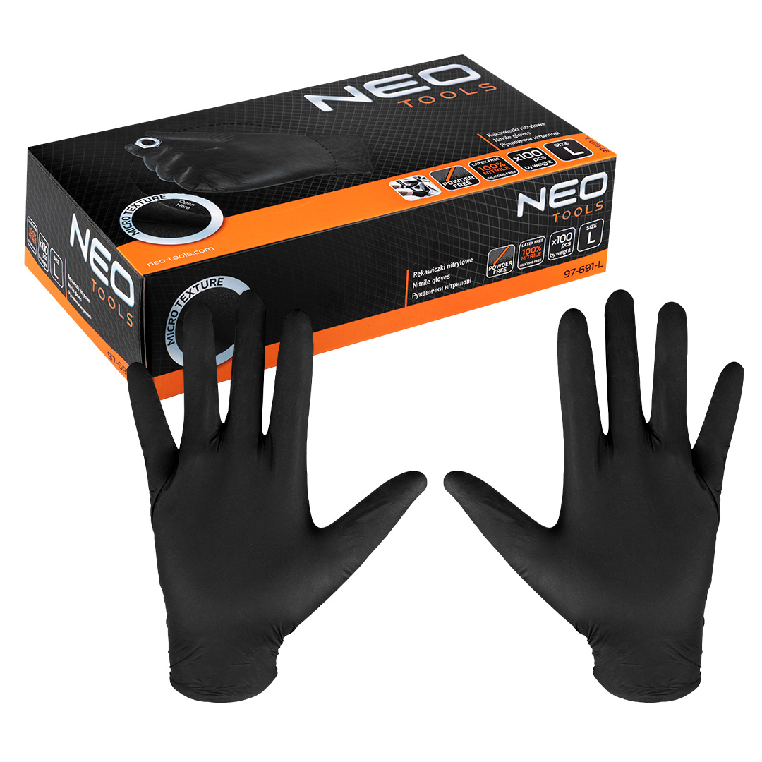 E-shop NEO TOOLS Nitrilové rukavice, čierne, 100 kusov, veľkosť L 97-691-L