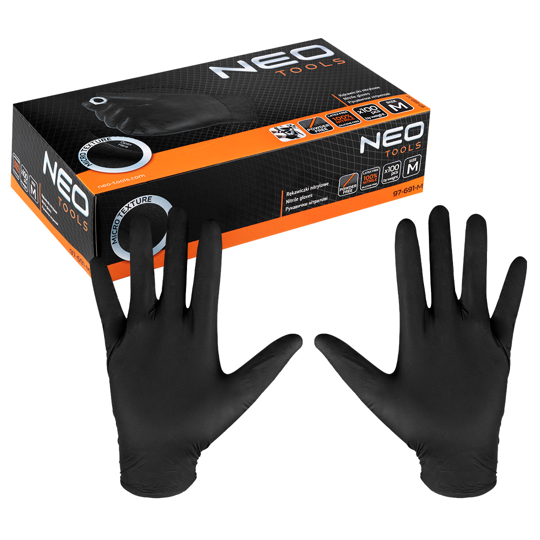 E-shop NEO TOOLS Nitrilové rukavice, čierne, 100 kusov, veľkosť M 97-691-M