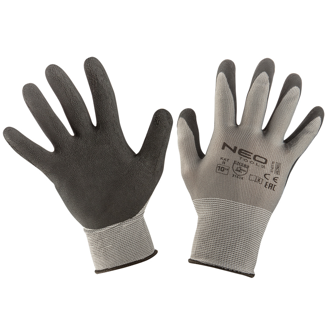 E-shop NEO TOOLS Pracovné rukavice, polyester s latexovým povlakom (pena), 3141X, veľkosť 10, hlavný materiál: nylon, povrchová úprava: Penový latex 97-617-…
