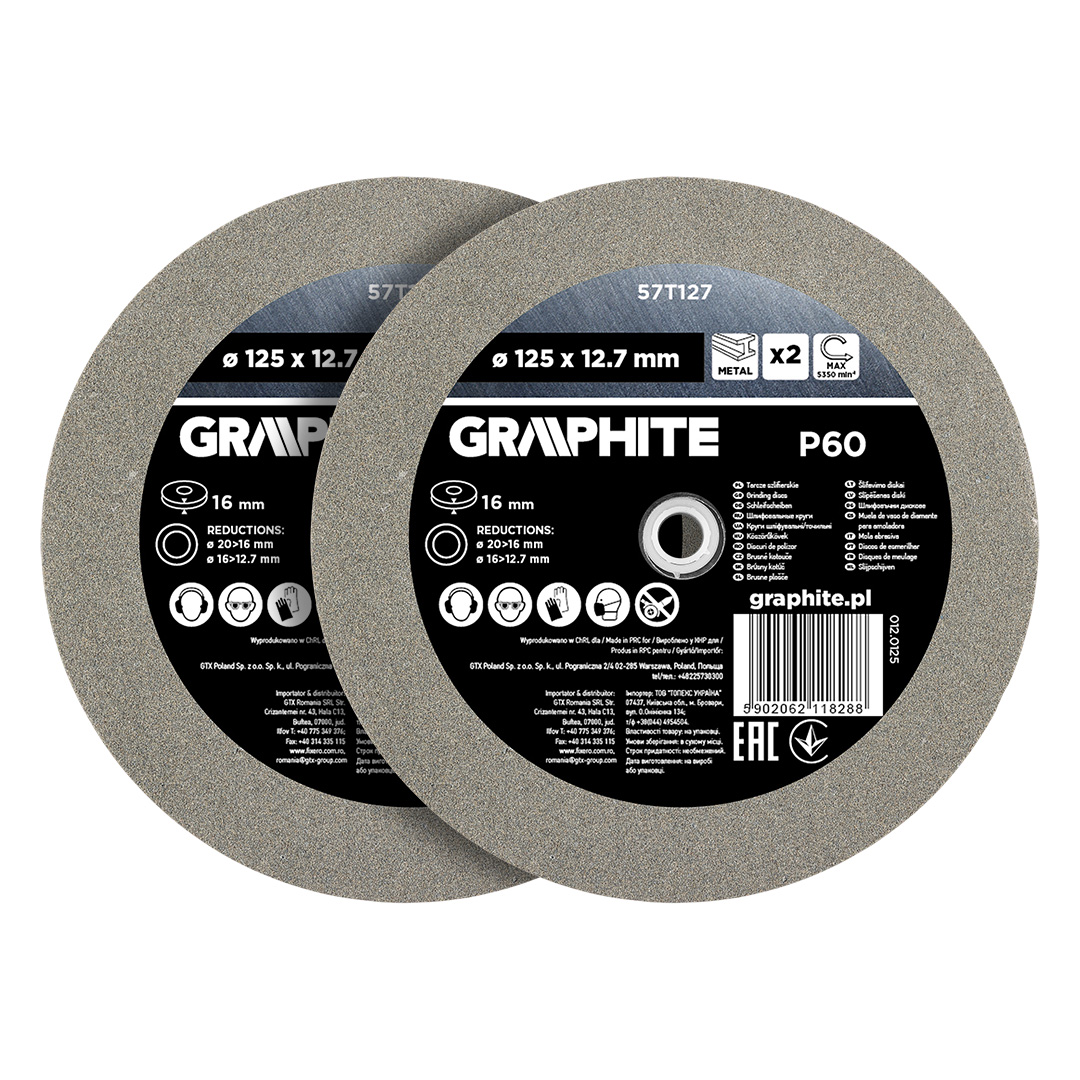 E-shop GRAPHITE Brúsne kotúče 125 x 20/16/12,7 x 16 mm, P60, 2 ks. 57T127