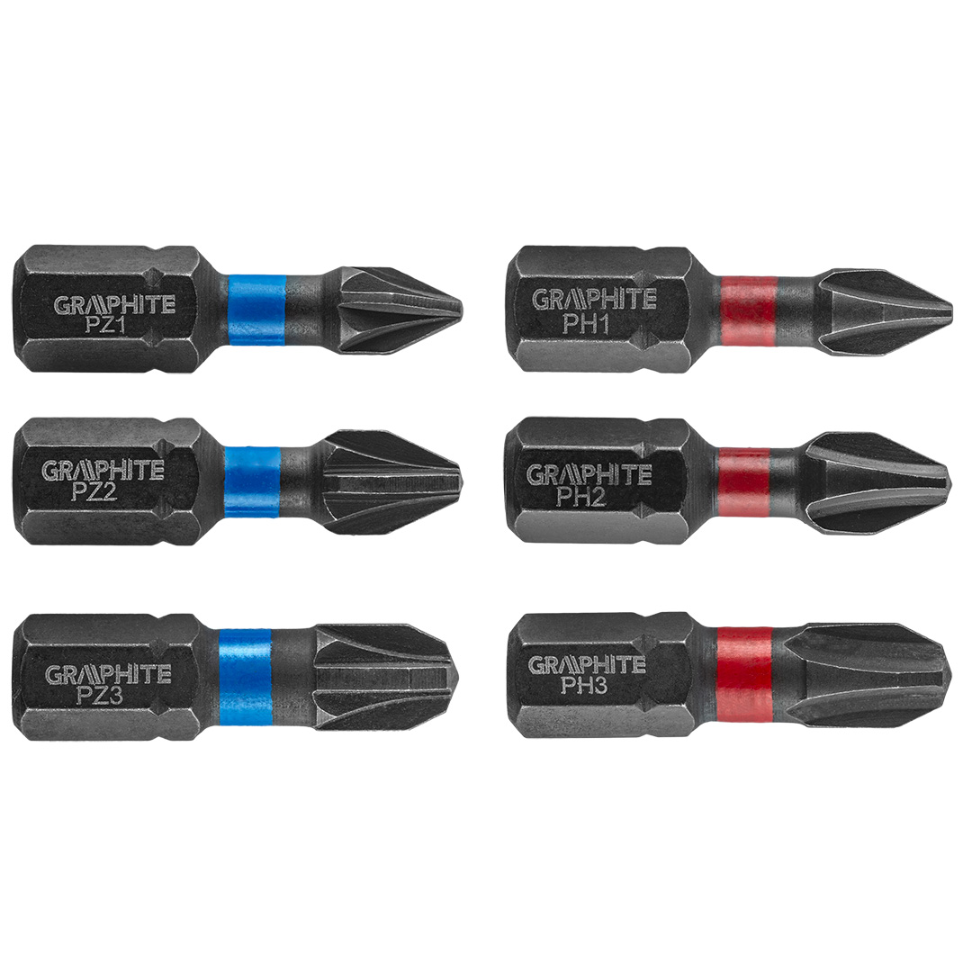 E-shop GRAPHITE Rázové bity PH1/2/3, PZ1/2/3 x 25 mm, 6 ks. 56H540