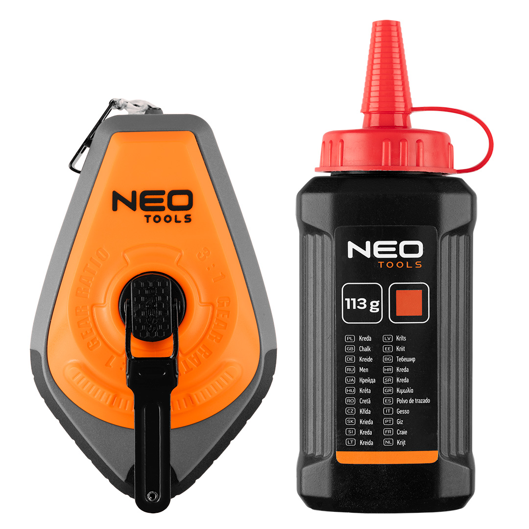 E-shop NEO TOOLS Vyznačovacia šnúra 3:1, plastové puzdro + červená krieda 49-951