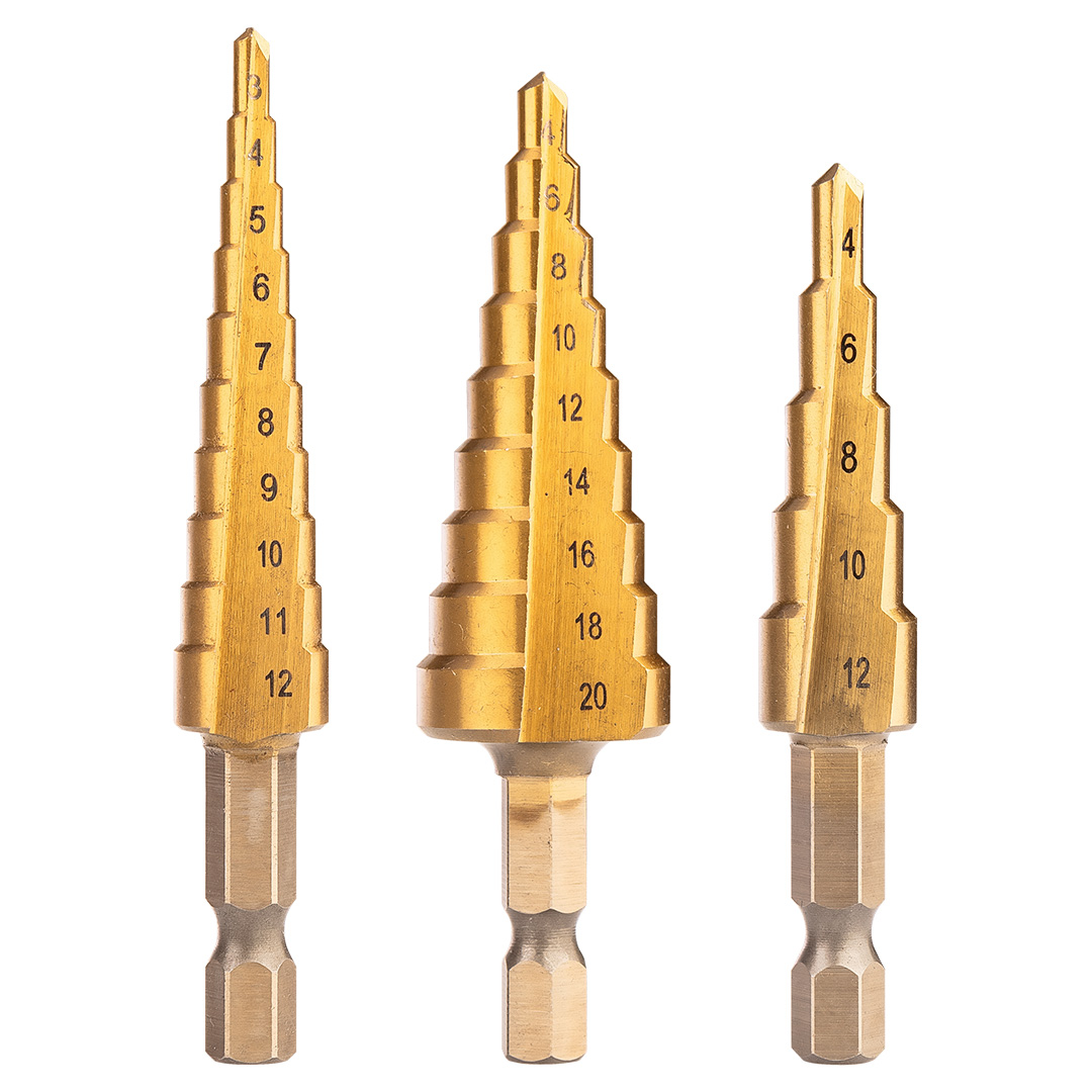 E-shop NEO TOOLS Sada stupňovitých vrtákov HSS TiN, 3-20 mm, šesťhran, 3 ks. 08-948