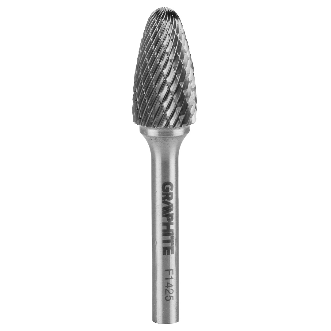 E-shop GRAPHITE HM fréza na kov, typ F (špicatá guľatá špička), 14 x 25 mm, stopka 6 x 45 mm 55H373
