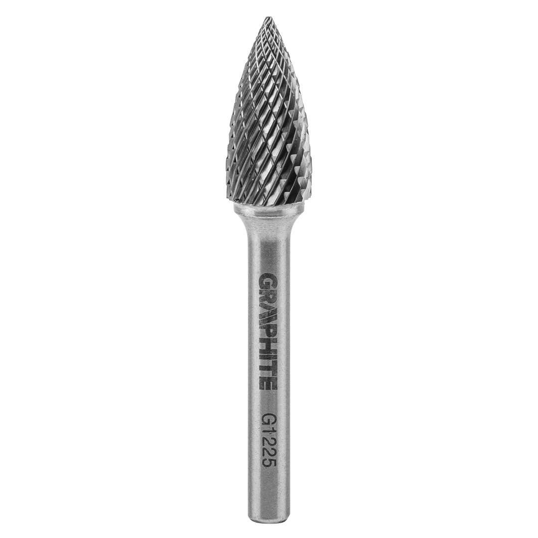 E-shop GRAPHITE HM fréza na orezávanie kovov typ G (špicatá guľatá špička), 12 x 25 mm, stopka 6 x 45 mm 55H375
