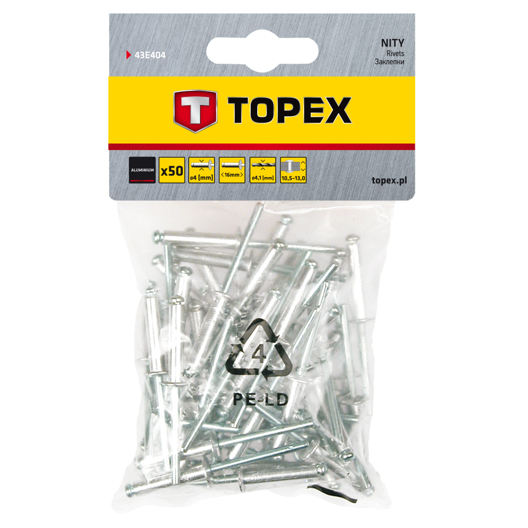 E-shop TOPEX Nit hliníkový trhací 4,0 mm x 16 mm, 50ks 43E404
