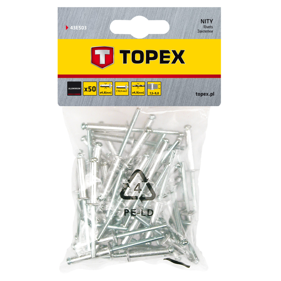 TOPEX Nit hliníkový trhací 4,8 mm x 12,5 mm, 50ks 43E503