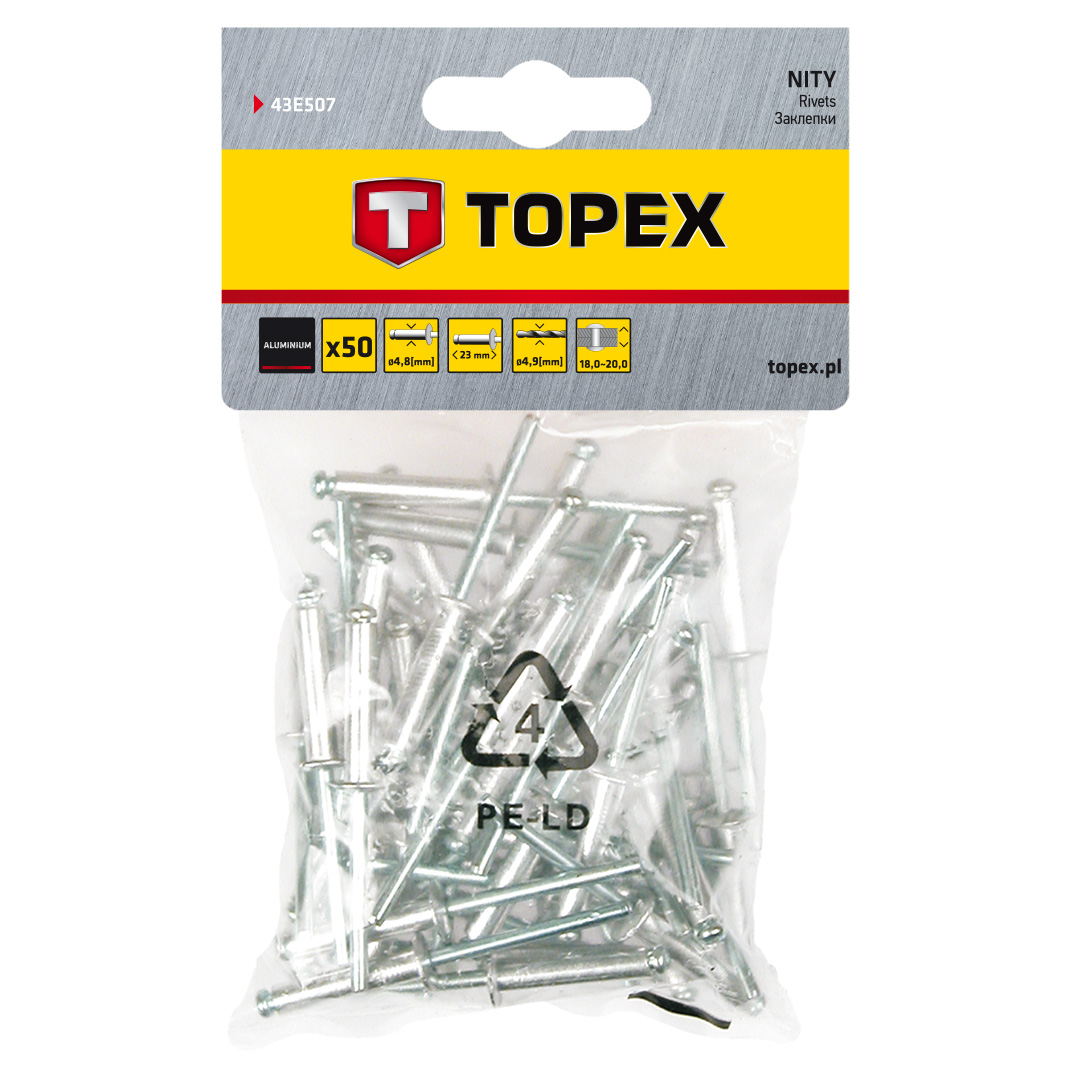 TOPEX Nit hliníkový trhací 4,8 mm x 23 mm, 50ks 43E507