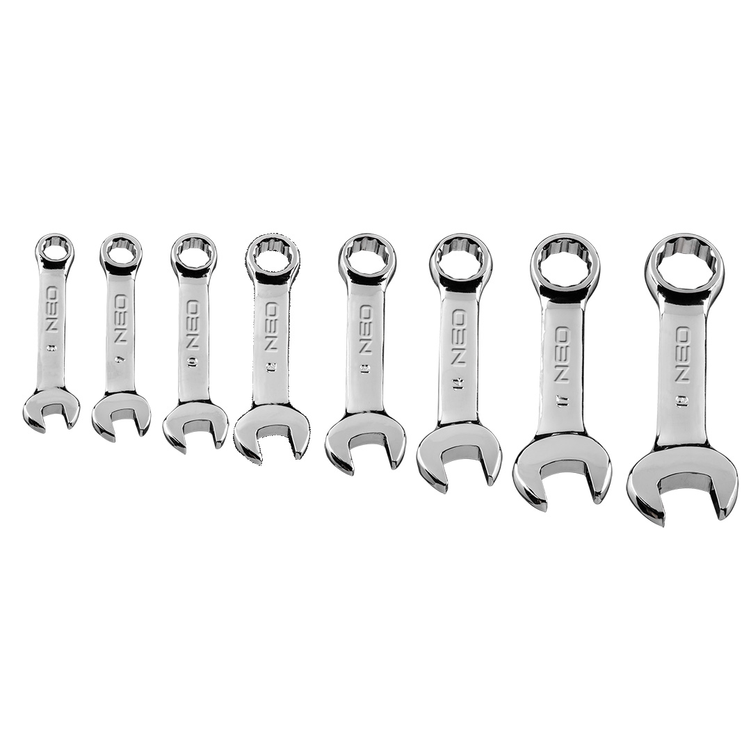 E-shop NEO TOOLS Ploché-očkové kľúče krátke 8-19 mm, súprava 8 ks 09-791