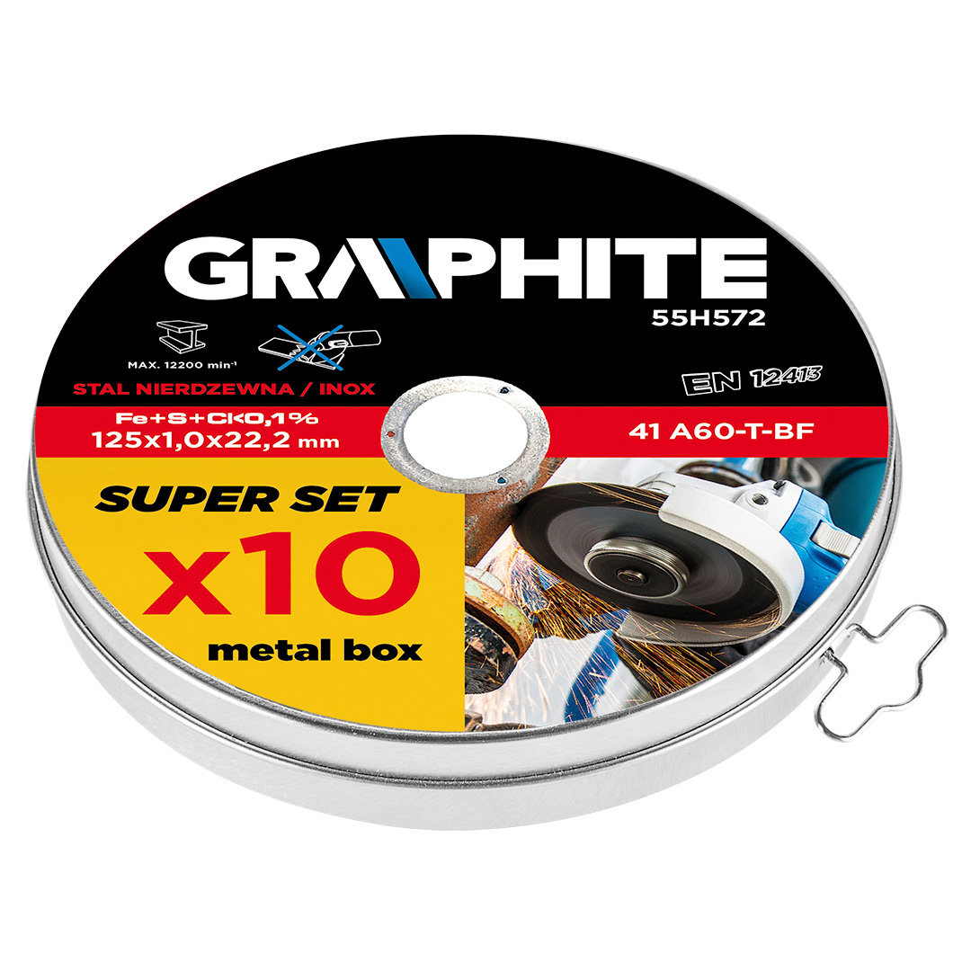 E-shop GRAPHITE Rezací kotúč na kov, 125 x 1.0 22.2 mm, 41 A60-T-BF, INOX, 10 ks. 55H572