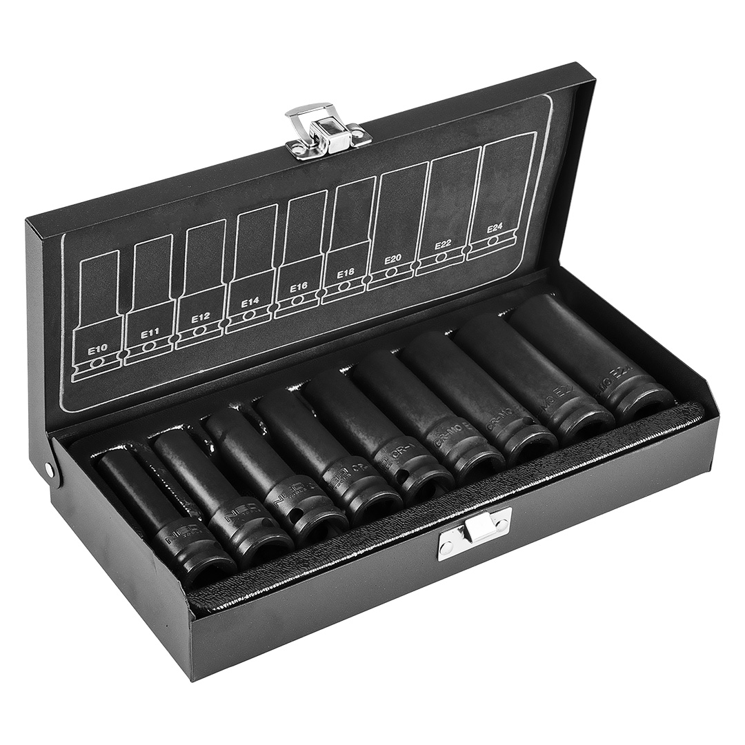 E-shop NEO TOOLS Sada nástrčných kľúčov 1/2", E10-E24 mm, Torx, 10 diel 12-110