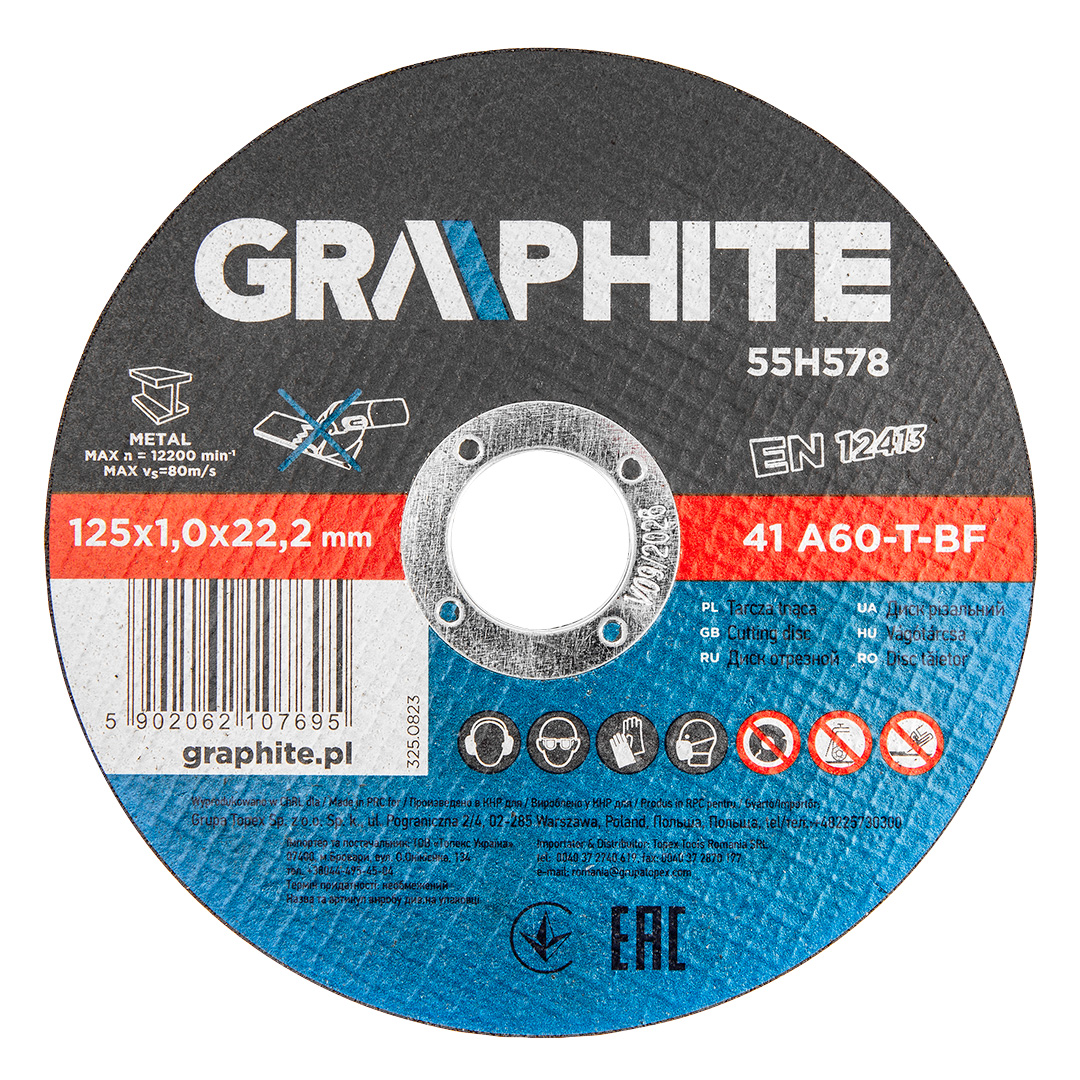 E-shop GRAPHITE Kotúče na rezanie kovov 125 x 1,0 x 22,2 mm, 41 A60-T-BF, 10 ks fólie 55H578