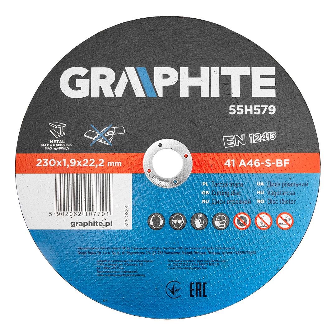 E-shop GRAPHITE Kotúče na rezanie kovov 230 x 1,9 x 22,2 mm, 41 A46-S-BF, 5 ks fólie 55H579