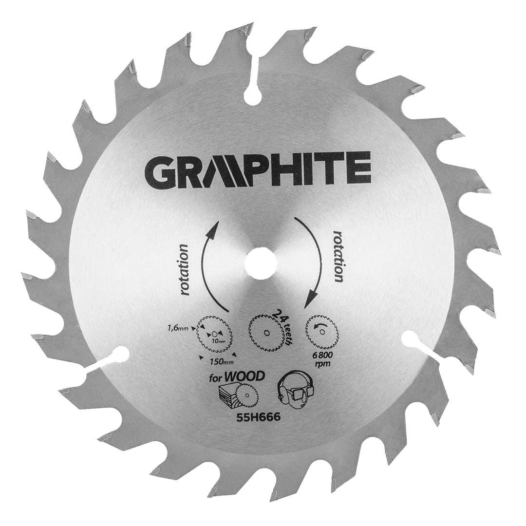 E-shop GRAPHITE Pílový kotúč, spekaný karbid, 150 x 10 mm, 1.6 mm, 24 zubov, Energy+ 55H666