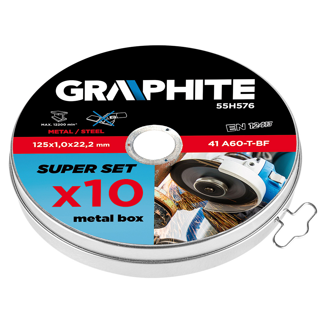 E-shop GRAPHITE Rezací kotúč na kov, 125 x 1.0 22.2 mm, 41 A60-T-BF, 10 ks. 55H576