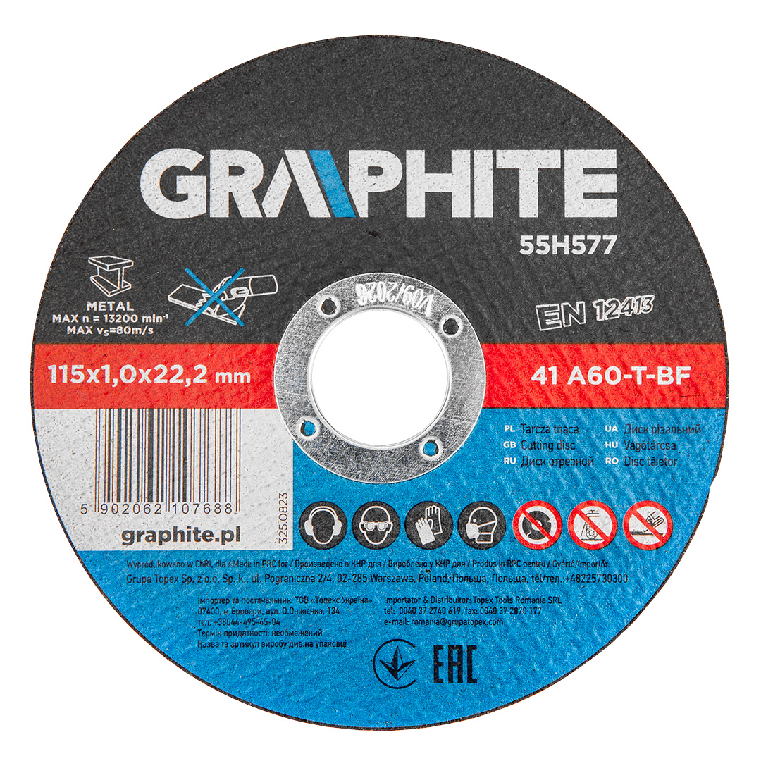 E-shop GRAPHITE Rezacie kotúče na kov 115 x 1,0 x 22,2 mm, 41 A60-T-BF, 10 ks fólie 55H577
