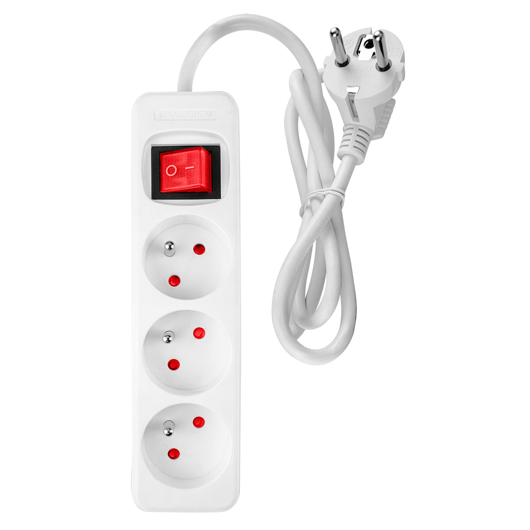 NEO TOOLS Predlžovací kábel 1,5 m, 3x1,5 mm2, 3G, biely, ON/OFF 90-176