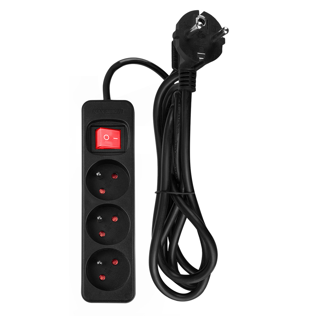 E-shop NEO TOOLS Predlžovací kábel 1,5 m, 3x1,5 mm2, 3G, čierny, ON/OFF 90-182