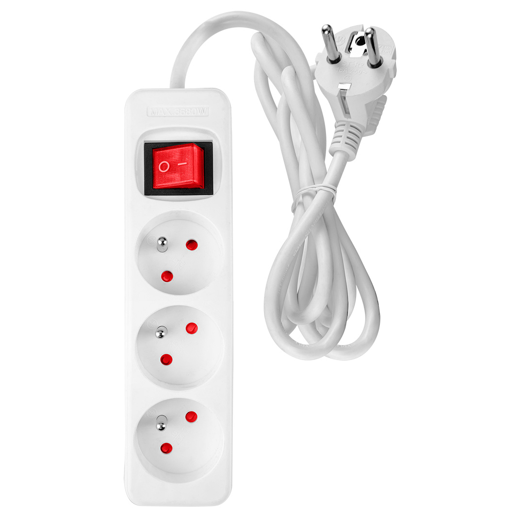 NEO TOOLS Predlžovací kábel 3 m, 3x1,5 mm2, 3G, biely, ON/OFF 90-178