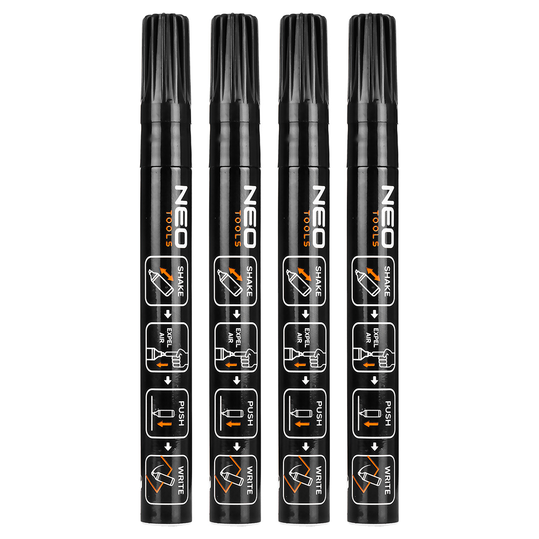 E-shop NEO TOOLS Stavebná fixka, čierny, permanentný, vodeodolný, lak, hliník, 4 ks 13-850