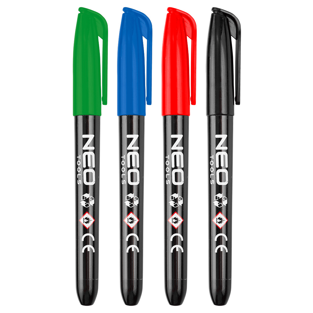 E-shop NEO TOOLS Stavebný popisovač, 4 farby, permanentný, vodeodolný, na olejovej báze, 4 kusy 13-857