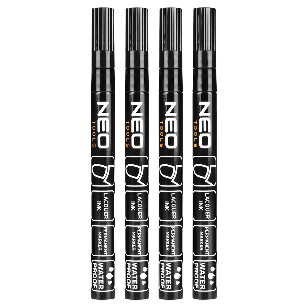 E-shop NEO TOOLS Stavebný popisovač, čierny, permanentný, vodeodolný, lak, hliník, 4 ks 13-852